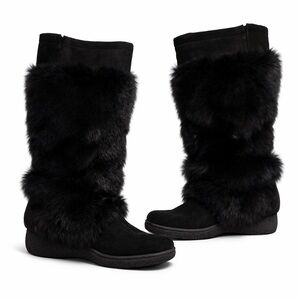 Black real fur boots